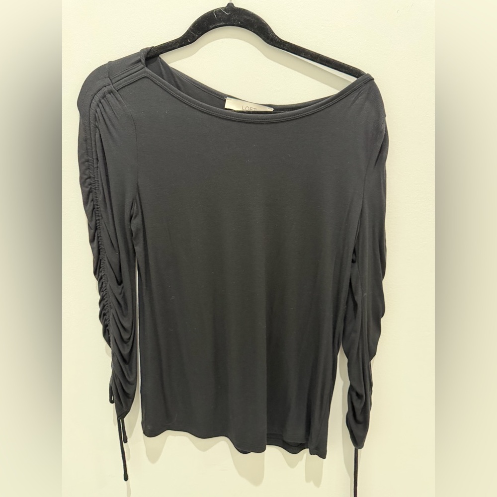 LOFT Black Long Sleeve Top with Ruched Detail